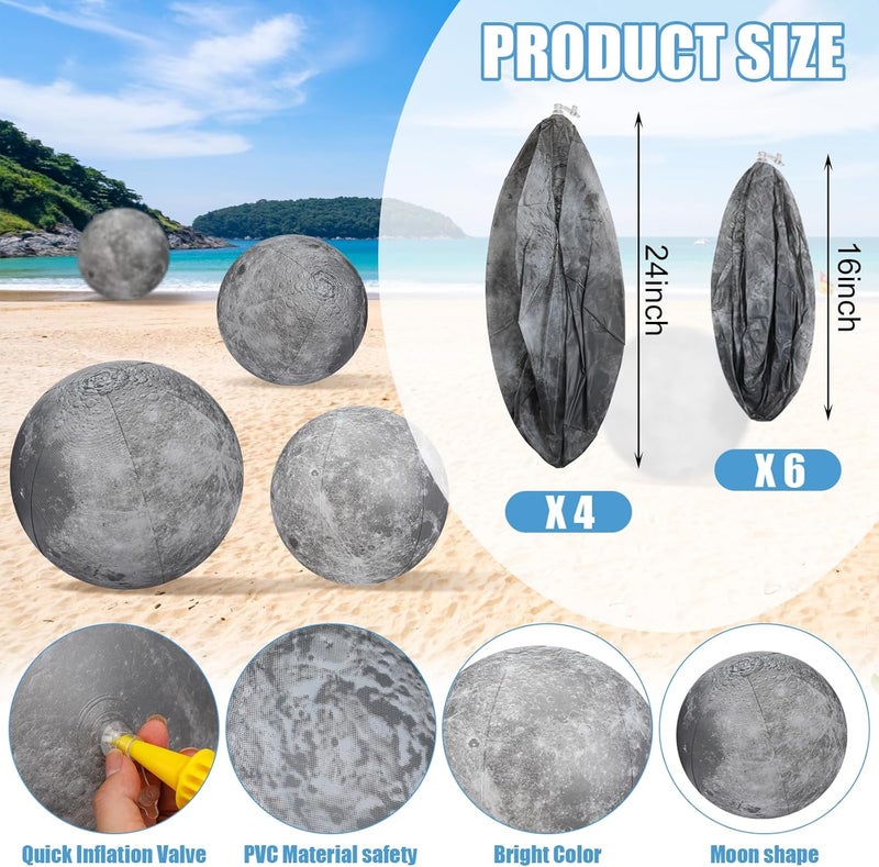 Shappy 12 Packs Moon Inflatable PVC Ball Bulk - Gray Moon Shape Science Teaching Aids Planet Beach Ball for Kid Birthday Party Classroom Planetarium (16 Inch,24 Inch) - Image 3